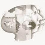 Surreal profile of faces and abstract elements.